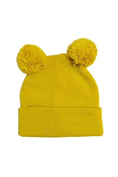 Suyutti Ženska beretka sa dvostrukim pomponima u senf boji