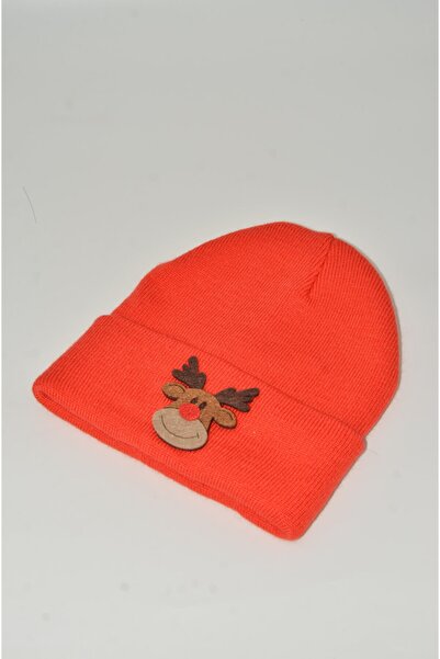 mottomia Μοντέρνο νέον πορτοκαλί χριστουγεννιάτικο δώρο μπερέ με φιγούρα ελαφ...