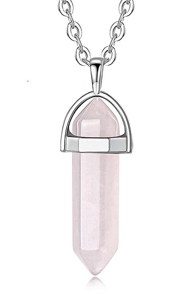 Tesbih Atölyesi Certified Nail Model High Quality Natural Light Pink Quartz Stone Necklace