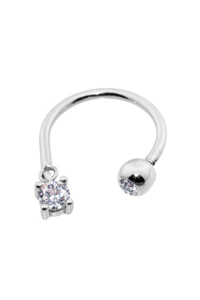 14 Ayar Beyaz Altın Markiz Taş Sallantılı Minimal Yarım Halka Piercing