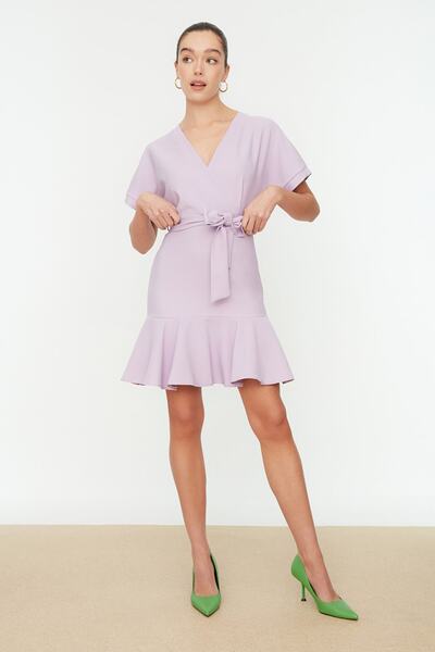 Trendyol Collection Lilac Belted Flounce Tkané šaty TWOSS20EL0944