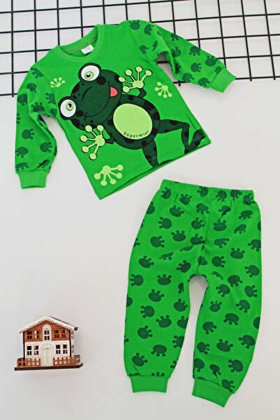 Süpermini طقم بيجامة بيبي بوي بطبعات ضفدع 2 قطعة أخضر