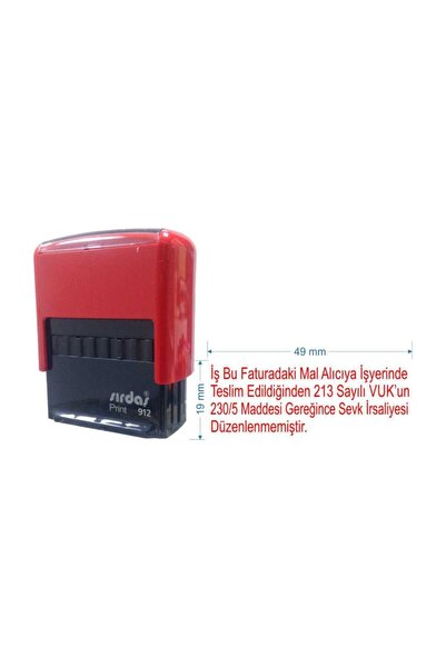 Sırdaş 912 ختم آلة حمراء لباد أحمر مع كتابة "هذه البضائع الخاصة بفاتورة العمل"