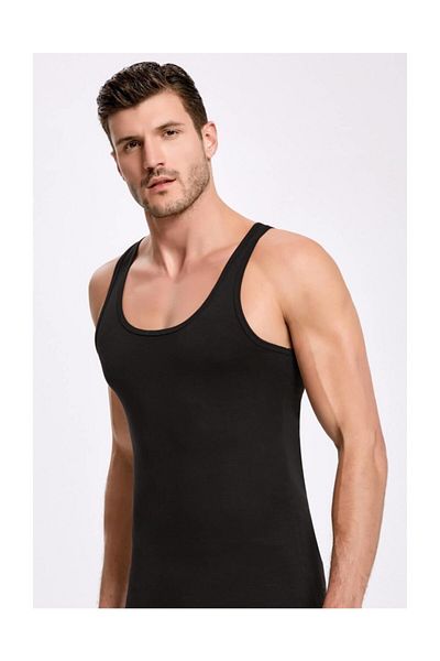İlke Men's Black 10-Piece Cotton Undershirt 1002