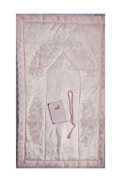 Lamazihome 3 Lü Set Kadife Çeyizlik Seccade - Pudra