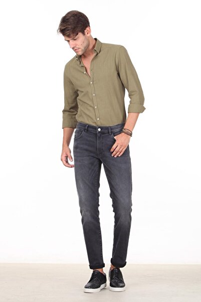 Kip Pantaloni din denim gri închis slim fit din amestec de bumbac