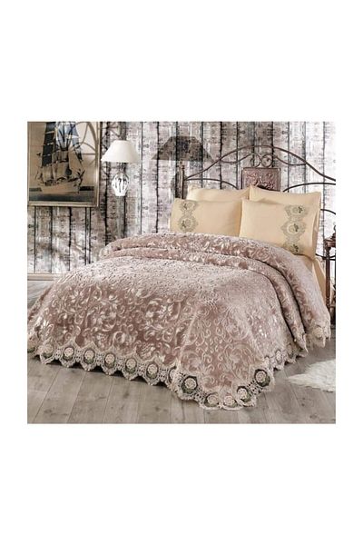 Armes Home 6-Piece French Laced Adriana Blanket Set - Cappichino