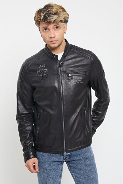 nero leather fur Leather - Pilot Erkek Hakiki Deri Mont