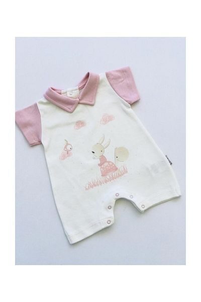 Bebitof Baby Bebitof Pink Collar Turtle Patterned Snap Fastener Bady