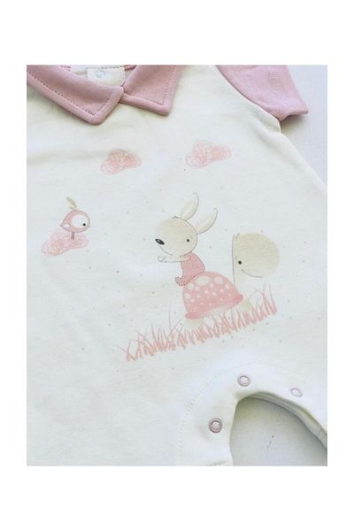 Bebitof Baby Bebitof Pink Collar Turtle Patterned Snap Fastener Bady