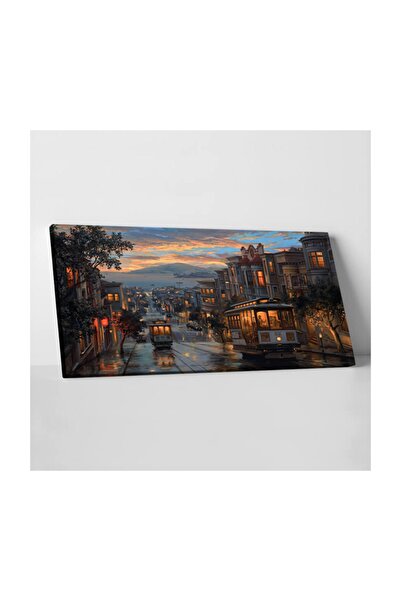 ARTAS Nostaljik Tramvay Yağlı Boya Görünümlü Kanvas Tablo 50x100cm