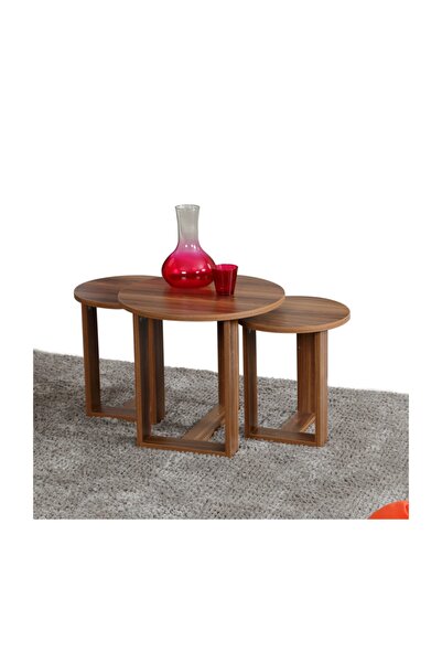 PASİFİC HOME Mira 3'lü Zigon Sehpa ,yuvarlak Yan Sehpa, Ceviz