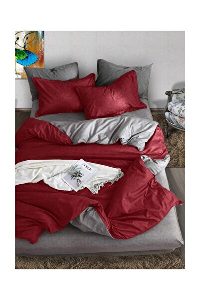 Always Set cuvertură dublă 100% bumbac natural roșu gri