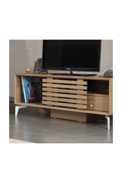 PASİFİC HOME Lulu Metal Ayaklı Sürgülü Tv Ünitesi, 125 Cm, Meşe