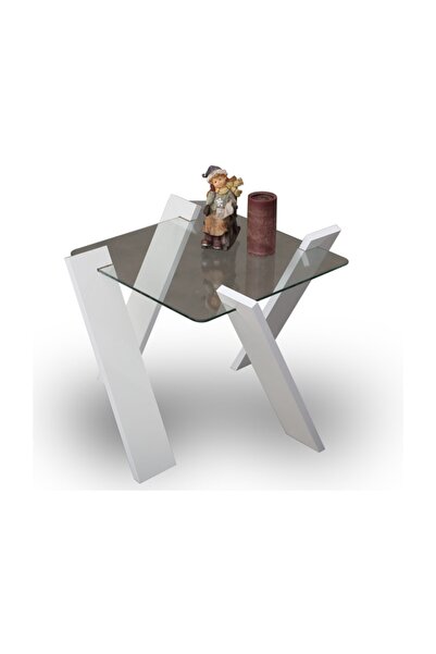 PASİFİC HOME Roman Cam Yan Sehpa Parlak Beyaz