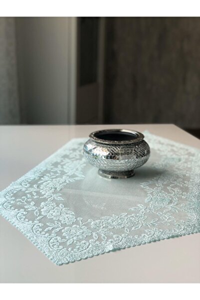 WENESSİ غطاء عداء قصير من التول المحبوك بنمط الورد مقاس 40 × 90 (أخضر مائي)