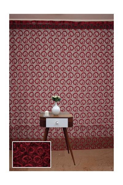 AKÇA TEKSTİL Vakko Model Claret Red Color Rope Curtain Ready-made Buttons Sewn Rope Curtain 300*270 Cm