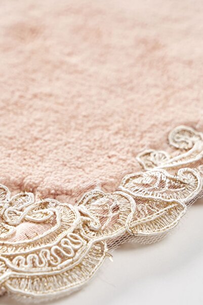 Alanur Home Зъмра луксозен памучен комплект за баня с апликации, 2 части, прахово