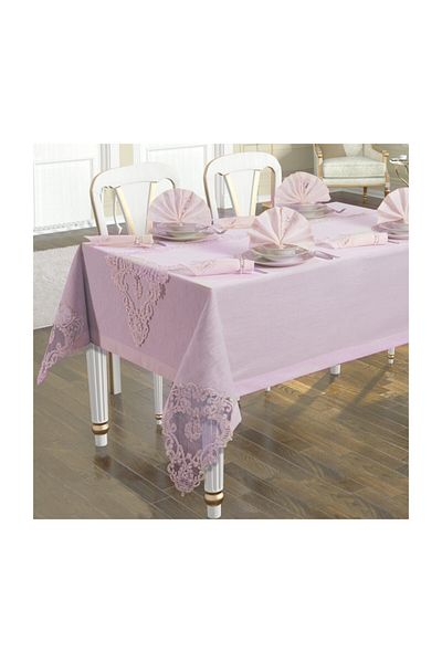 Selin Boxed Luxury Linen Linen 26 Piece Tablecloth Set for 8 People - Feeling - Powder Color