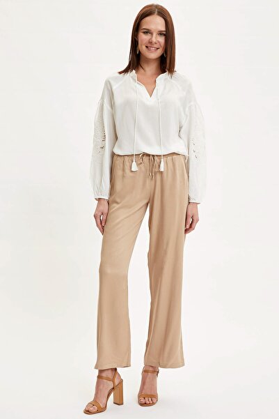 DeFacto Γυναικείο κίτρινο ελαστικό παντελόνι παλάτσο με φαρδιά μπατζάκια και ...