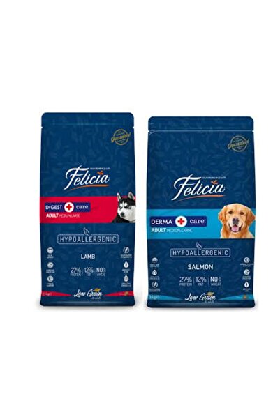 Felicia Orta Büyük Irk Yetişkin Az Tahıllı Kuzulu Pirinçli 3 kg +Az Tahıllı S...