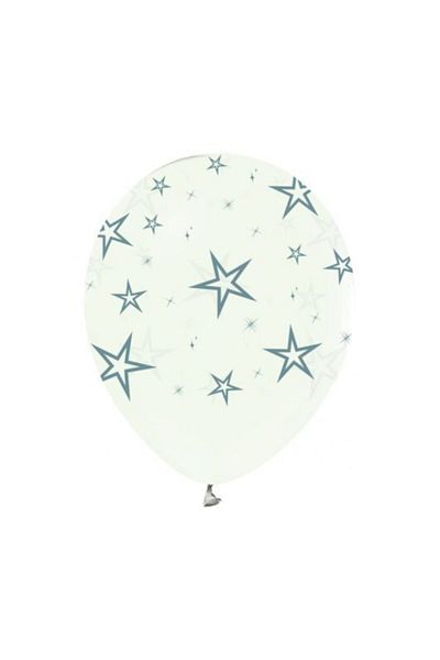 BalonEvi 12 Inch Standard Size Printed Balloon 10 Pieces Silver Stars