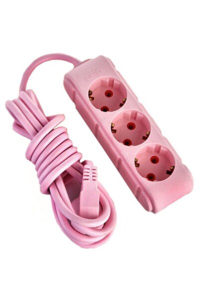 UFO 3lü Grup Priz Topraklı Pembe Renkli 3 m