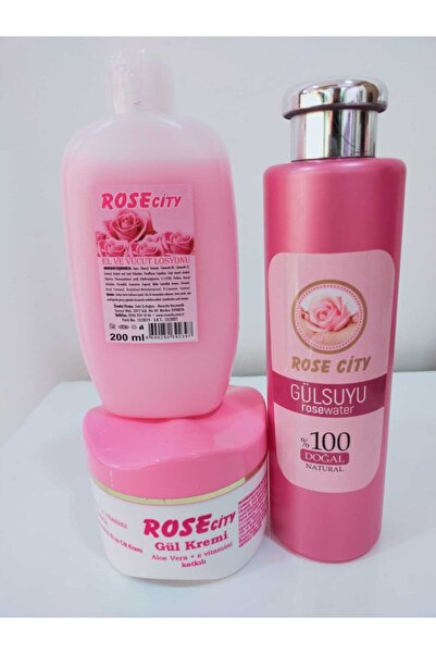 Rose 3'lü Set-gül Kremi 250 Ml-gül Suyu 380 Ml-el Ve Vucut Losyon 200 Ml Ctiy
