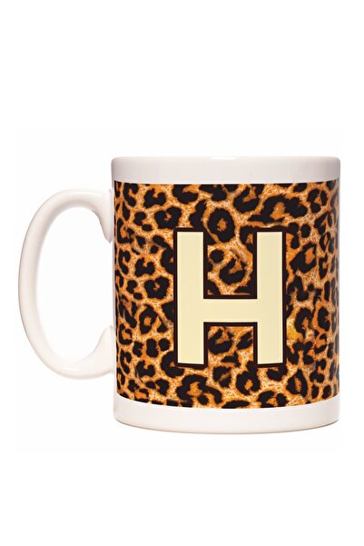 Rock'n Fox Letter H Leopard Pattern Initial Design Coffee Mug Cup