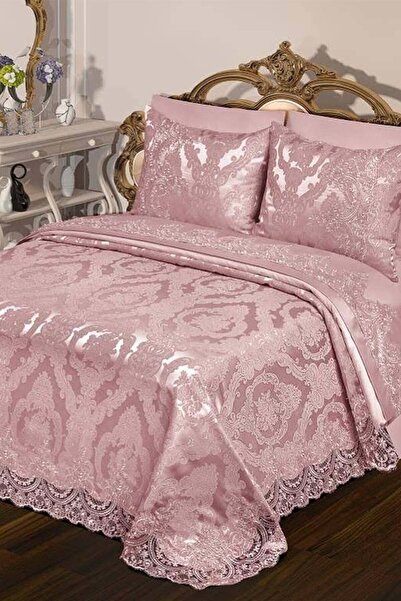 Bonny Home 6 Piece Laced French Pique Set - Gozde Powder Chenille Bedspread Set
