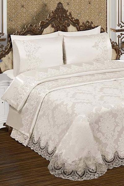 Bonny Home 6 Piece Hürrem French Lace Chenille Pique Set - Cream