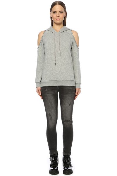 Que Grau meliert Sweatshirt mit Kapuze für Damen2014757