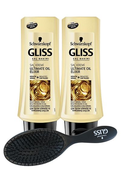 Gliss Schwarzkopf Glıss Ultimate Oil Elixir Conditioner 360 ml X 2 Pieces + Hair Brush