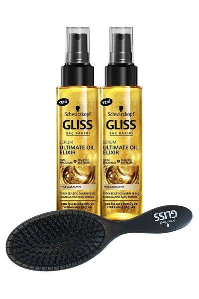 Gliss Schwarzkopf Gliss Ultimate Oil Elixir Bakam Oil - 100ml x 2 Pieces Hair Brush Set HNKL.1286