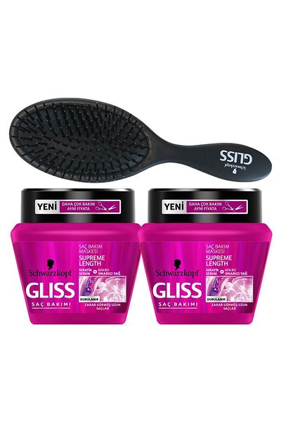 Gliss Schwarzkopf Glıss Supreme Length Mask 300 ml x 2 Pieces x Hair Brush SET.HNKL.1283