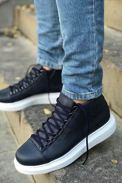 Chekich Ανδρικές μπότες με χοντρή σόλα Navy Blue Lace-Up Ch258 Bt