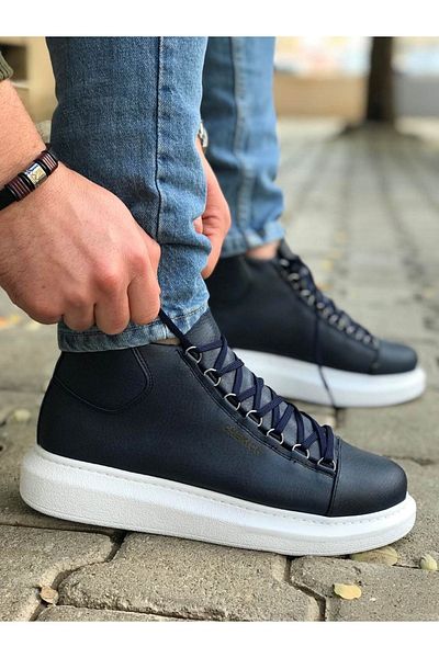 Chekich Ανδρικές μπότες με χοντρή σόλα Navy Blue Lace-Up Ch258 Bt