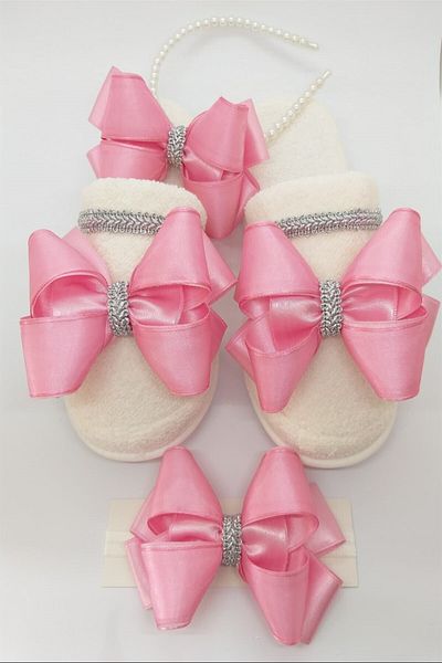 Melkady Aksesuar Melkady 021pe- 3-Piece Maternity Set, Satin and Chiffon Maternity Slippers, Baby Headband and Crown