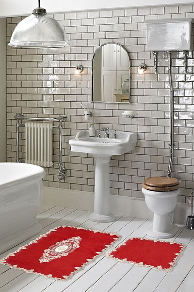 Alanur Home Selonya Welsoft Oval 2-Piece Bathroom Set Red