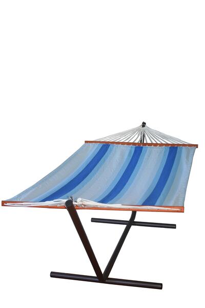 ALTINOLUK HAMAK Altınoluk Bez Hamak Çift Kişilik Set Metal Ayaklı ( Mavi Beyaz)
