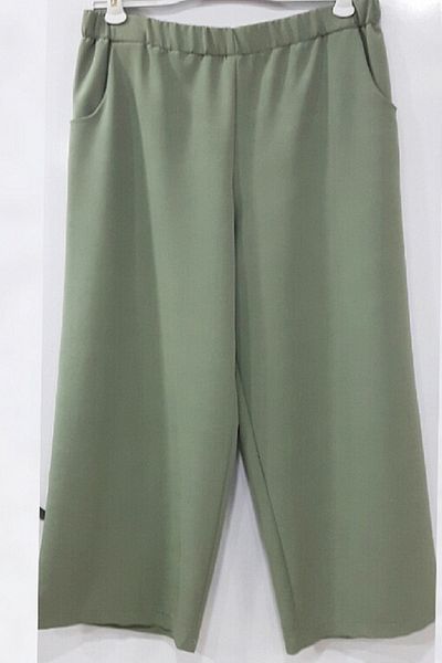 rimel Women's Light Green Star Fabric Elastic Waist Trousers