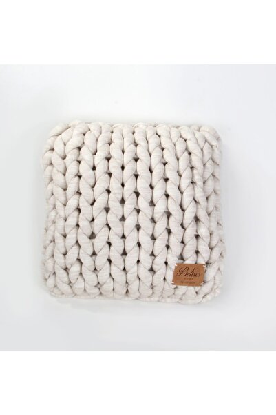 Betires Home Chunky El Örgü Yastık Krem