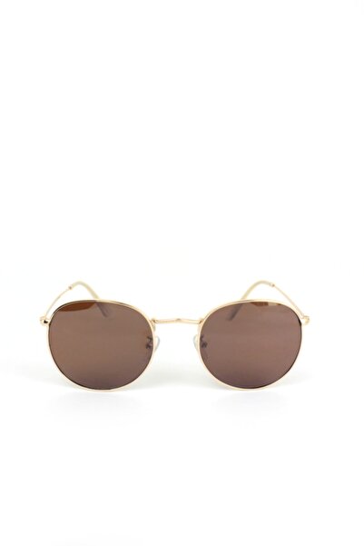 Makro Optik Klasik Gold Metal Çerçeveli Küçük Kahverengi Unisex Güneş Gözlüğü