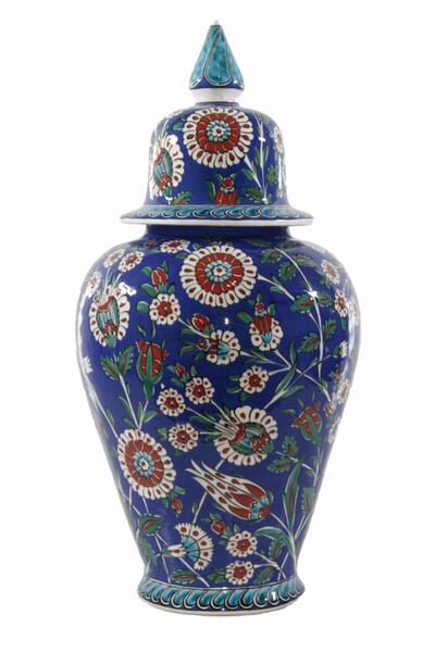 OTANTİK ÇİNİ Gece Bahçesi Deseni Kobalt Zemin Şah Vazo 25x50cm