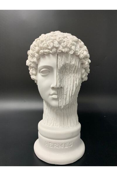 By Ari Ev Dekorasyon Beyaz Çizgili Hermes Büst Heykel Biblo