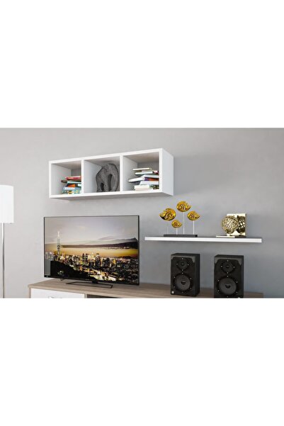 Modilayn 90cm Ardin Duvar Raflı 3 Bölmeli Beyaz Kitaplık Ard604