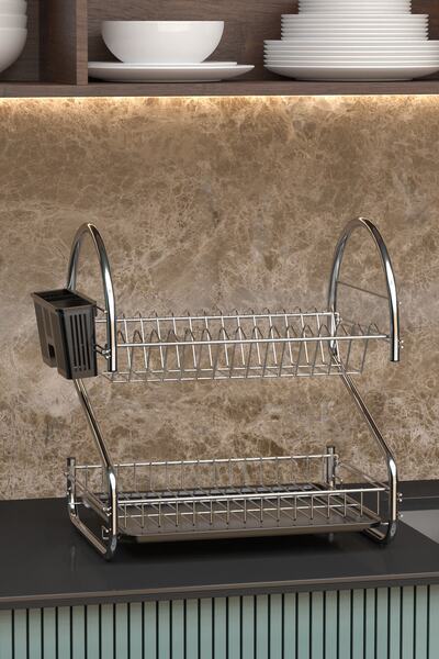 Teknotel Iki Katlı Bulaşıklık Tabaklık Krom+siyah Tepsi Kb018