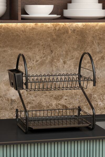 Teknotel Iki Katlı Bulaşıklık Tabaklık Mat Siyah Kb018