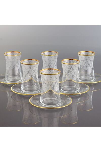 Kristal Helena Gold Decorative Tea Cup Set for 6 People