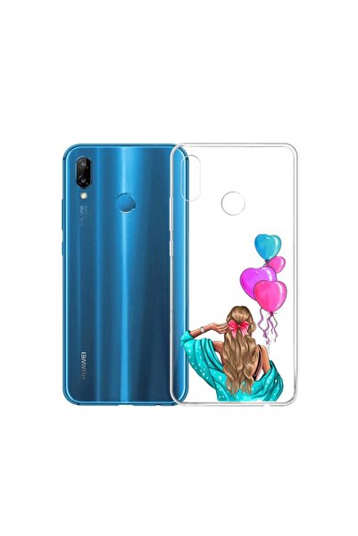 mooodcase Huawei P20 Lite Uyumlu Balonlu Kız Şeffaf Telefon Kılıfı